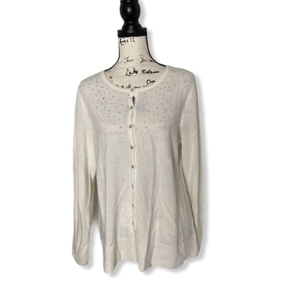 Christopher & Banks SZ L off-white cardigan sweater - Picture 1 of 3
